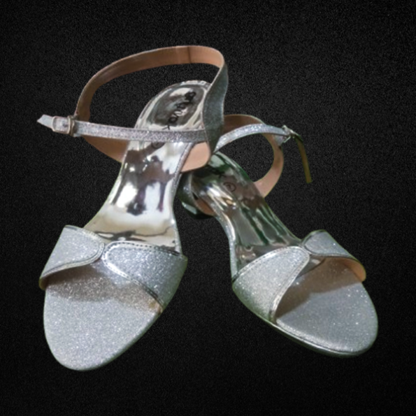 Silver Glitter Ankle-Strap Sandals