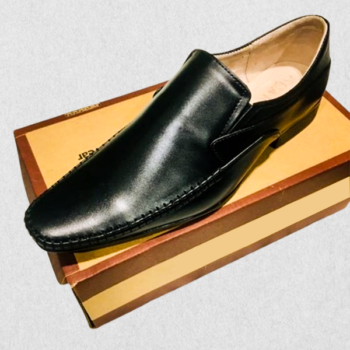 Black Leather Slip-On Shoes